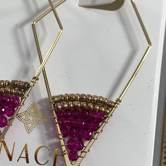 Panacea Earrings Seed Bead Gold Tone 2" Geometric Hoop Style Loop Closure New - Picture 3 of 5